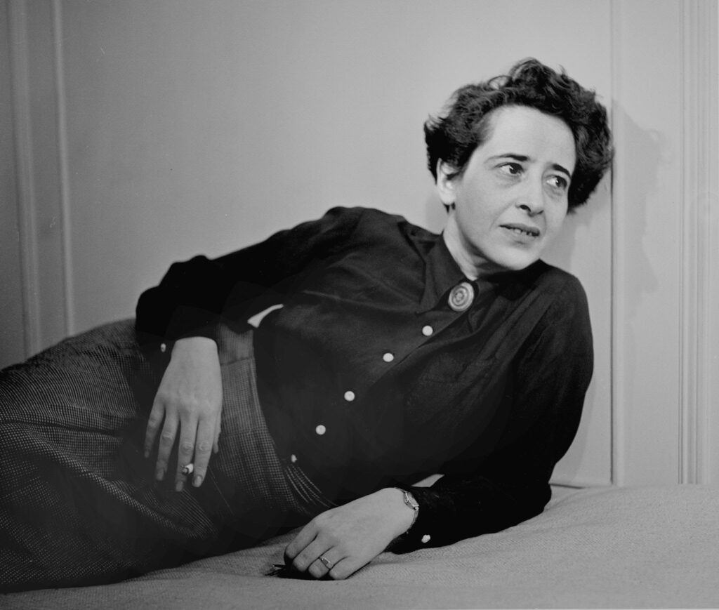 Portrait of German-born American political theorist and author Hannah Arendt (1906 - 1975), 1949. (Photo by Fred Stein Archive/Archive Photos/Getty Images)